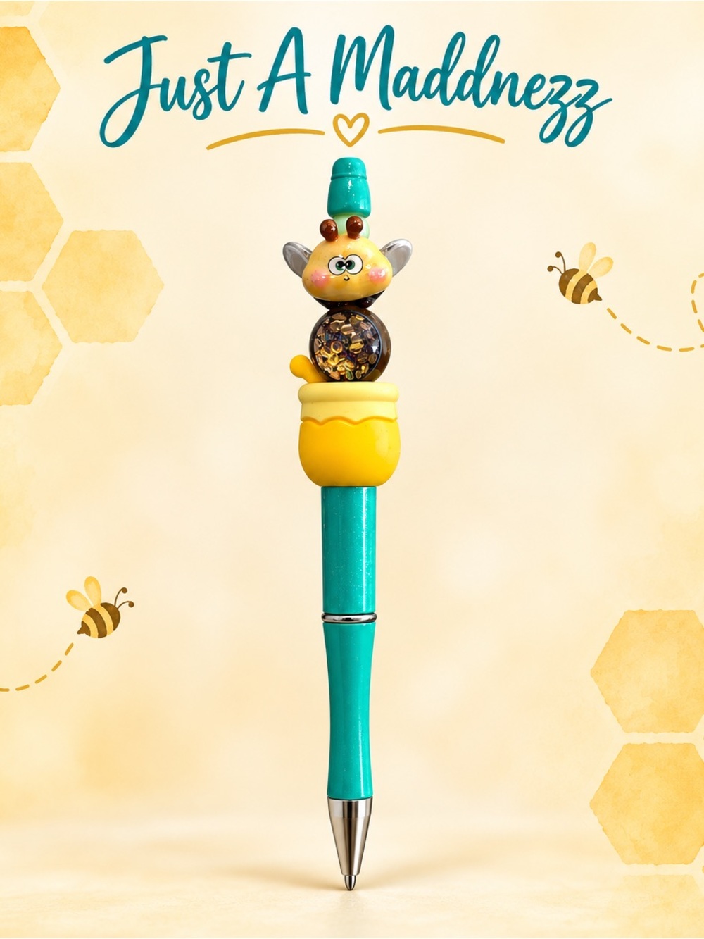 Turquoise & Yellow Bee Topper Pen